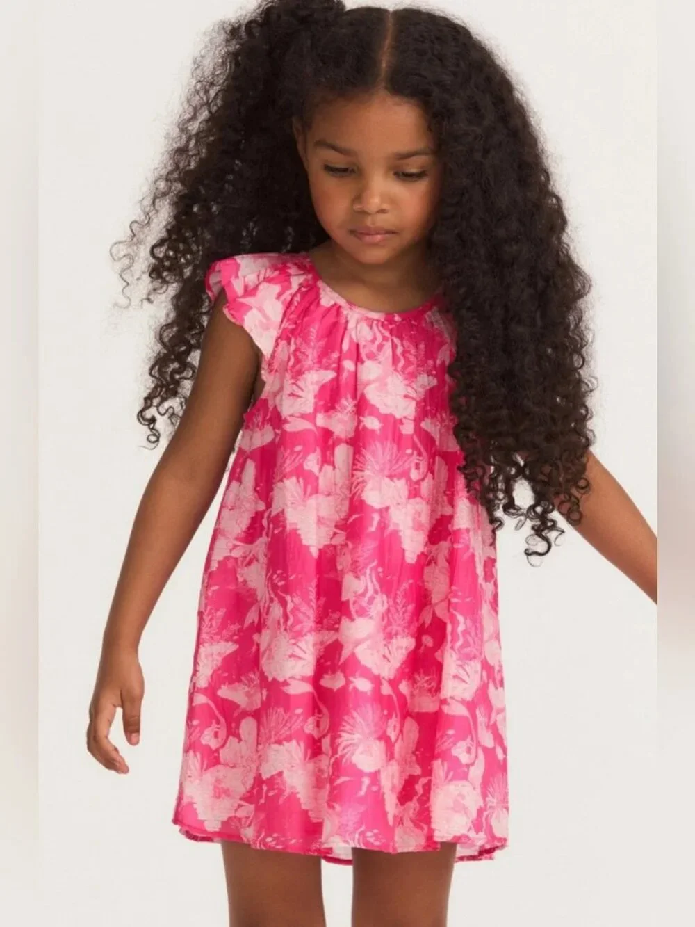 NWOT LoveShackFancy Girls Pink Cotton Silk Blend Mermaid Print Lou Dress Size 10